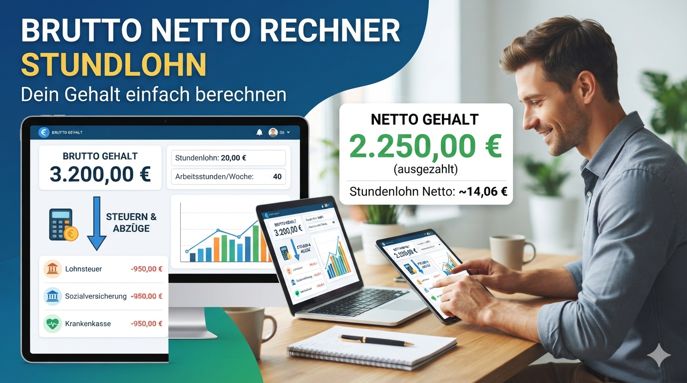 Du betrachtest gerade Brutto Netto Rechner Stundenlohn 2026 – Nettolohn pro Stunde berechnen