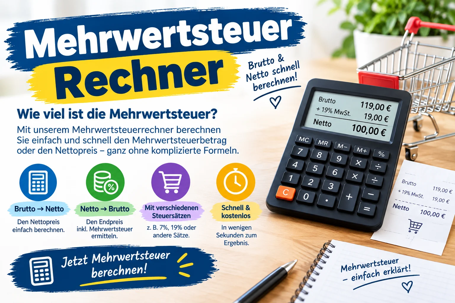 Du betrachtest gerade Mehrwertsteuerrechner 2026: Netto & Brutto berechnen