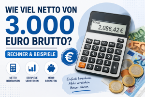 Mehr über den Artikel erfahren Wie viel Netto von 3.000 Euro Brutto? – Rechner & Beispiele 2026